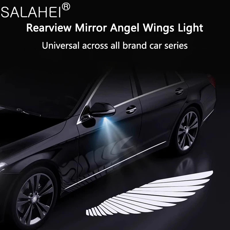 Car Rearview Mirror Universal Decoration Lights Accessories Welcome Door Carpet Projection Lamp 2Pc Fashion Angel Wing LED Light