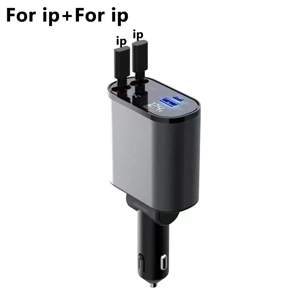 100W Car Charger Car Super Fast Charge Flash Charging, Telescopic Cable Four-in-one Point Smoker Car Charging